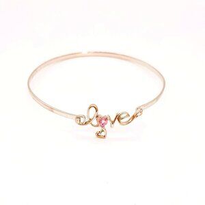 925 Pink Topaz Heart Bracelet 7" Sterling Silver Love Tension Bangle Jewelry